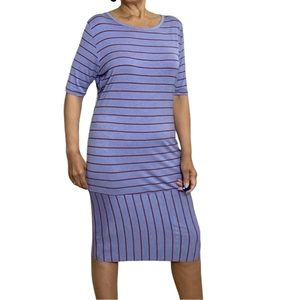 LULAROE Julia Blue & Red Striped Mid Sleeve Length Midi Dress Size 2XL N…